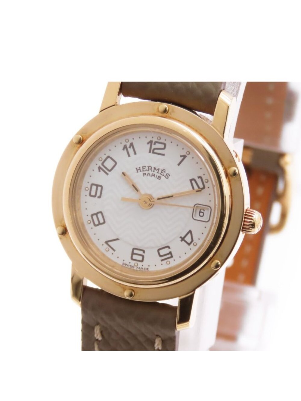 Hermes Clipper White 18K Yellow Gold Watch Quartz